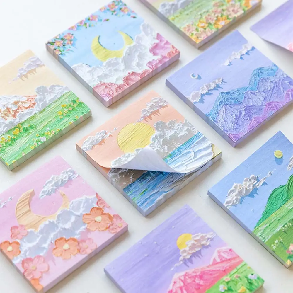 Self-Stick Note Daily To Do Check List Writing Pads landscape Oil Painting Sticky Note Memo Pad Sticky Note Paper Memo Note