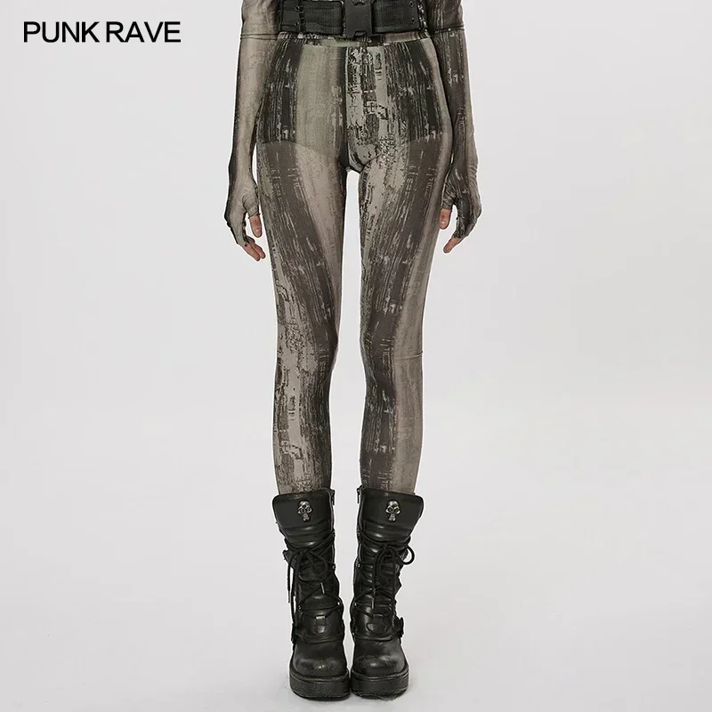 PUNK RAVE-Leggings en maille à impression serrée pour femmes, pantalons Street Wear, vêtements techniques post-apocalyptiques, sensation de désintégration, personnalité sexy