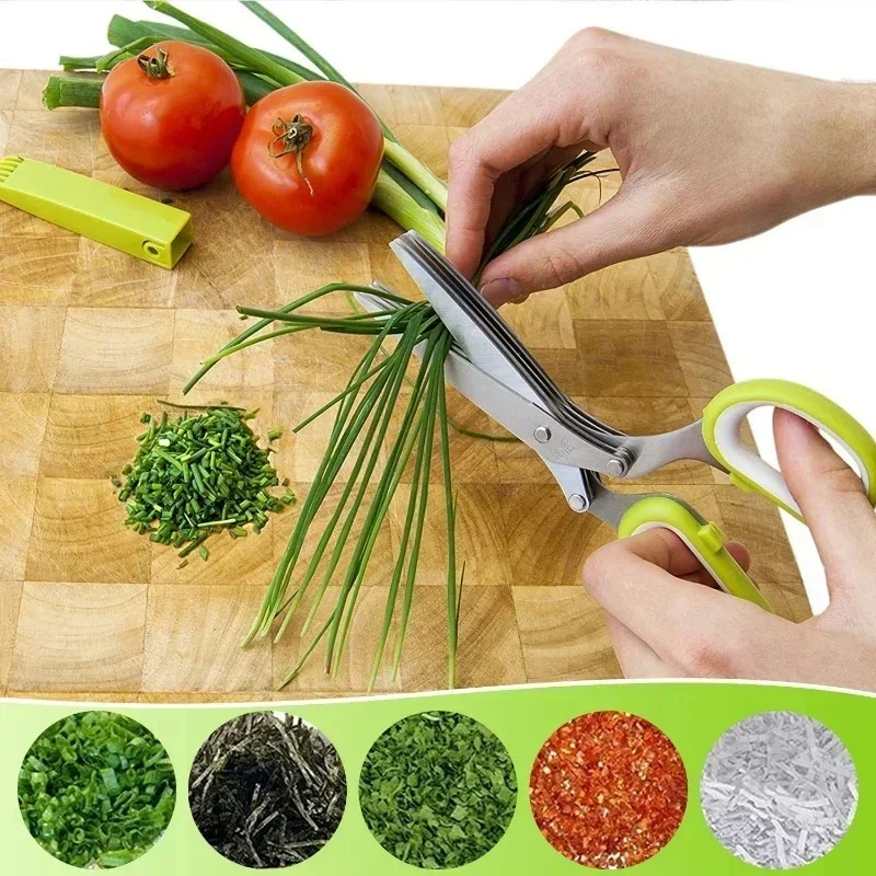 Multifunctional 5 Layers Stainless Steel Knives Kitchen Scissors Scallion Cutter Herb Laver Spices Cook Cut Shredders & Slicers