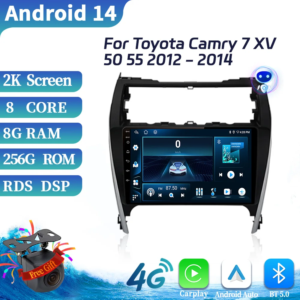 

For Toyota Camry 7 XV 50 55 2012-2014 Car Radio Multimedia Android Video Player Navigation Screen 4G Wireless Bluetooth Carplay