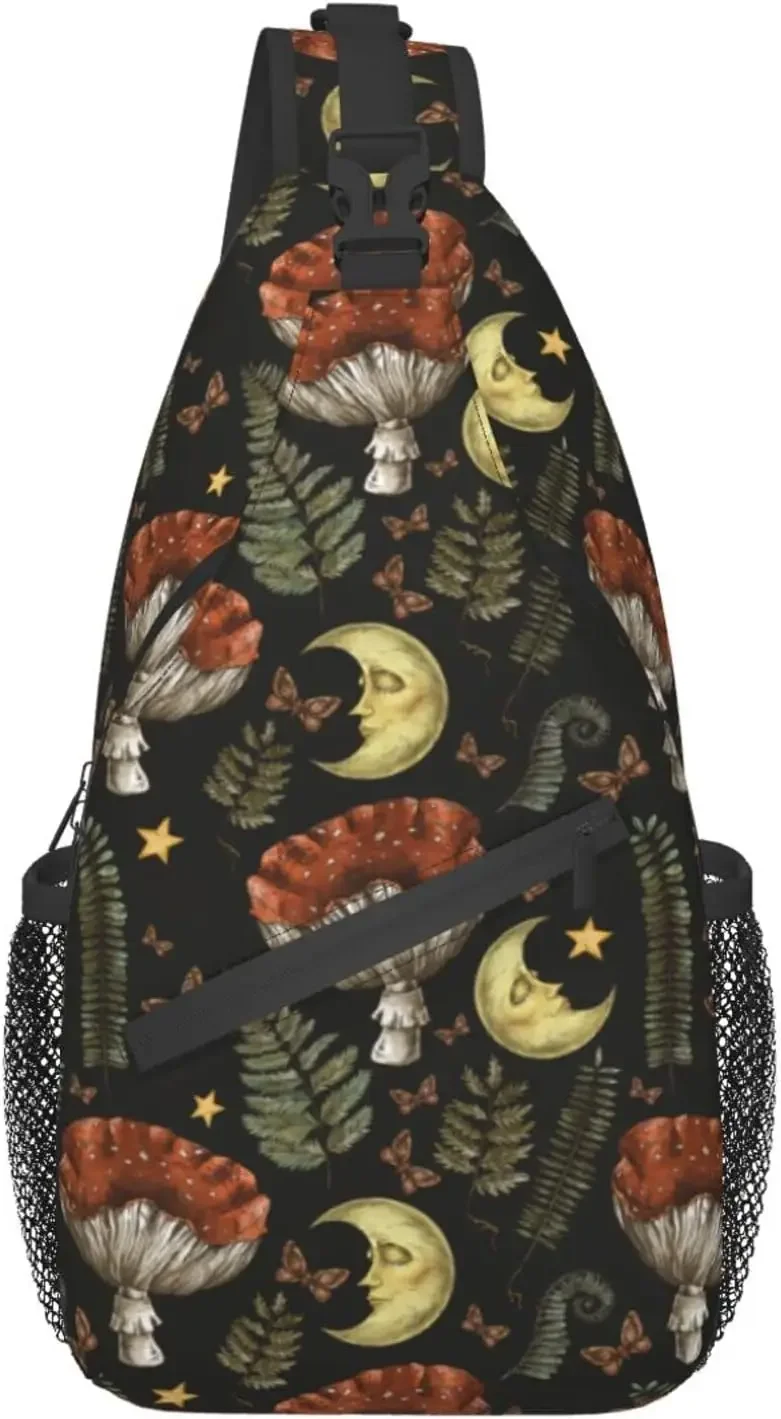 Sling Bag Gothic Butterfly Mushroom Magic Hiking Daypack Crossbody Shoulder Backpack Travel Chest Pack for Men Women Over