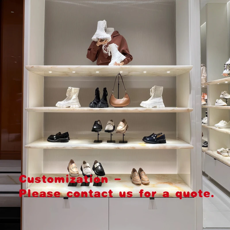 custom.Custom Made Boutique Shoes Handbag Store Display Cabinet Barrister Shelves Heavy Duty LED Lit Brown Laminated Wooden Reta