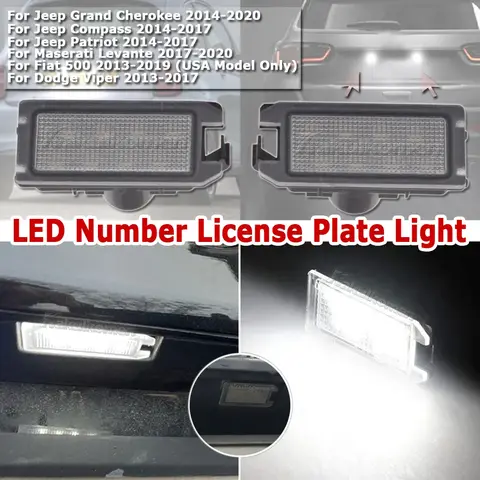 A Pair LED License Plate Light Number Plate Lamp For Jeep Grand Cherokee Compass Patriot Fiat 500 Dodge Viper Maserati Levante