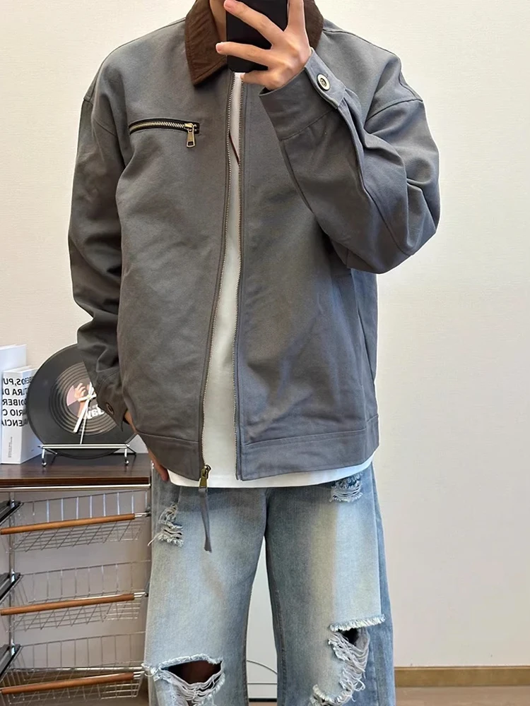 Bla Vintage Detroit Workwear Jaet الرجال الخريف الأمريكية الرجعية وا قماش معطف الشباب ular الوقوف صالح سستة إغلاق