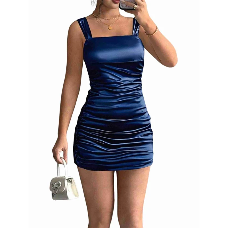 فستان ASDS-Women's من الساتان بدون أكمام وظهر مكشوف، فساتين حفلات الكوكتيل الحريرية #4