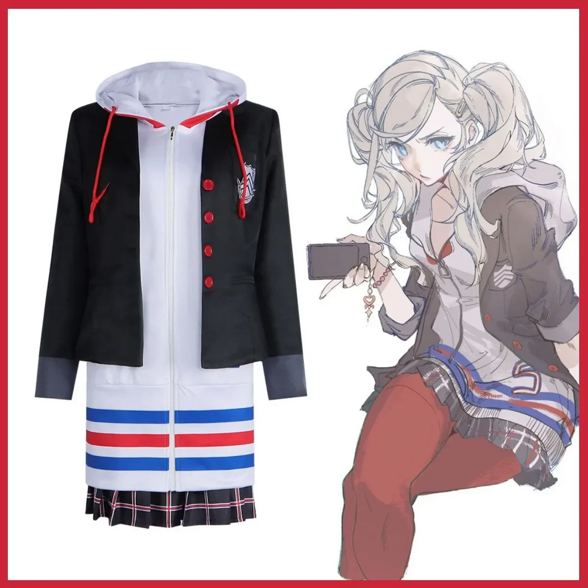 Anime Game Persona 5 Anne Takamaki Cosplay Costume P5 Panther Wig Hooded Hoodies JK School Uniforms Coat Woman Sexy Campus Suit