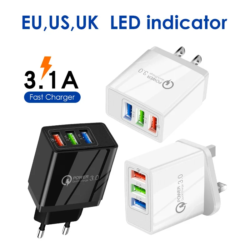 3usb câmera do telefone móvel tablet adaptador de carregamento 3.1a led 3 portas multi-função portátil carregador de parede de viagem