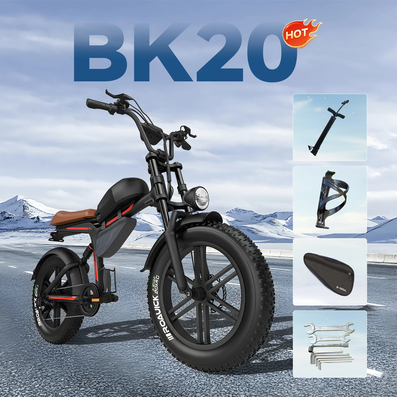 

QNUT BK20 Электрический велосипед для взрослых 1500 Вт 48 В 18 Ач 20 "Вселенный электрический мотоцикл с толстыми шинами для горов, снега, песка, дороги