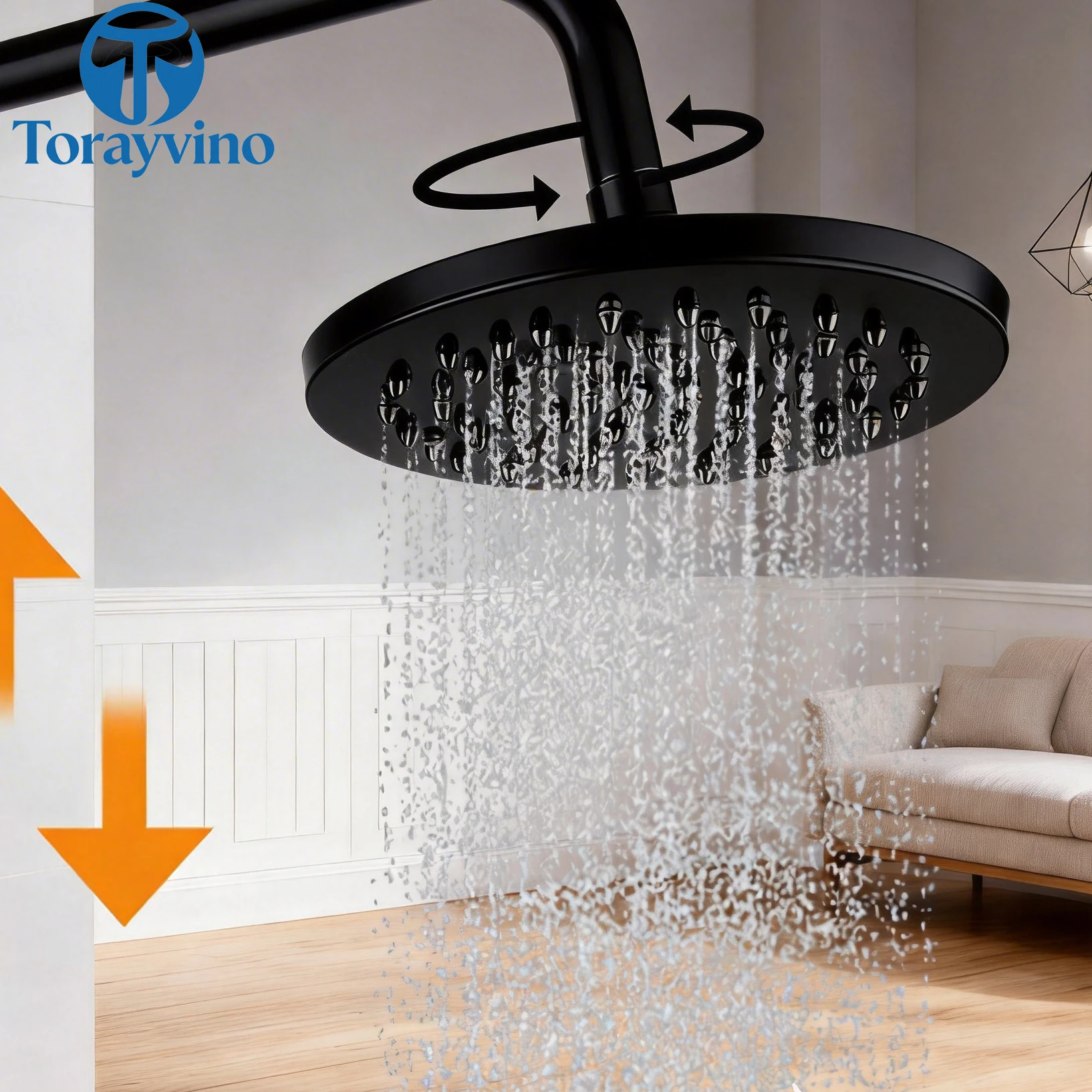 Torayvino Bathroom Rainfall Shower Head  Brass Round Shape 8 -inch Rain Shower head Hand Shower Bathroom Shower Head Without Arm
