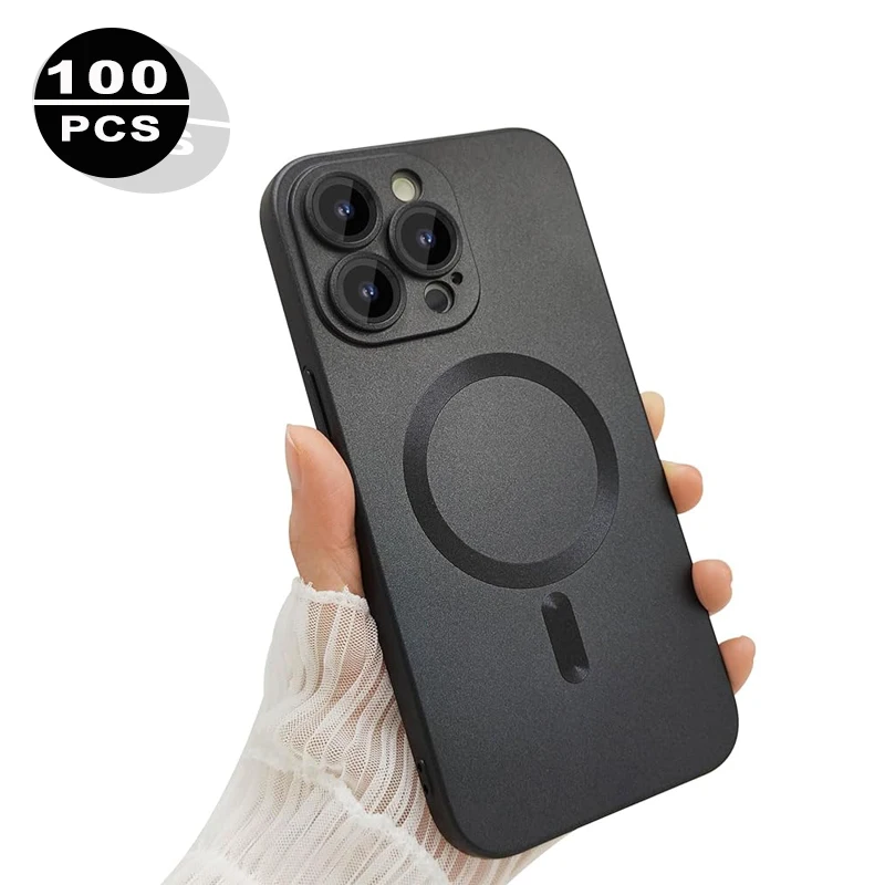 100pcs wholesale magnetic anti fingerprint metallic phone case for iphone 16 pro max silicon soft cover with lens protector case