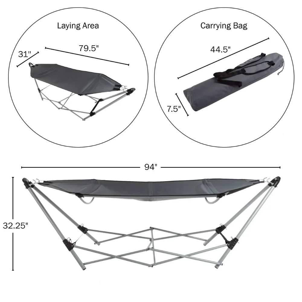 Outdoor Portable Folding Hammock with Foldable Aluminum Frame, Durable Sturdy Garden Hammock, Camping Portable Folding Hammock