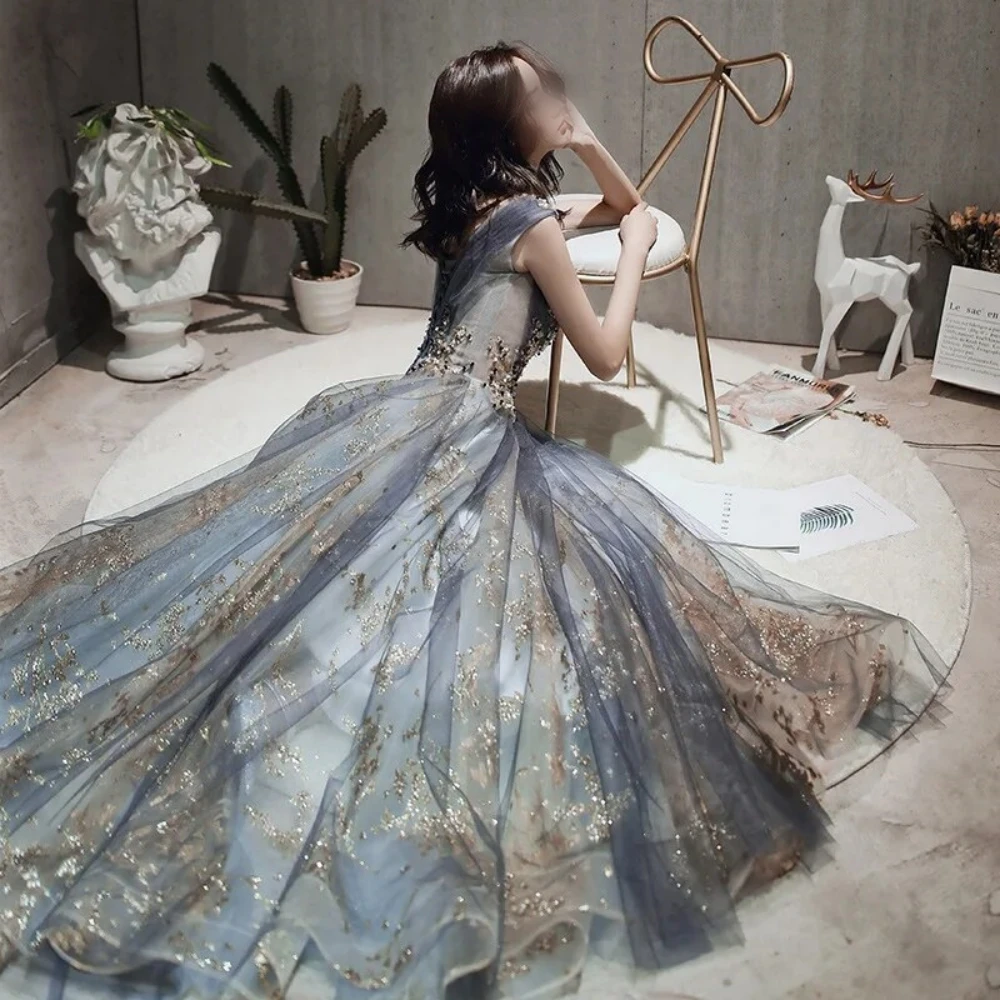 

Sparkle Exquisite High Quality Organza Beading Draped Homecoming Ball Gown O-Neck Bespoke Occasion Gown Long Dresses