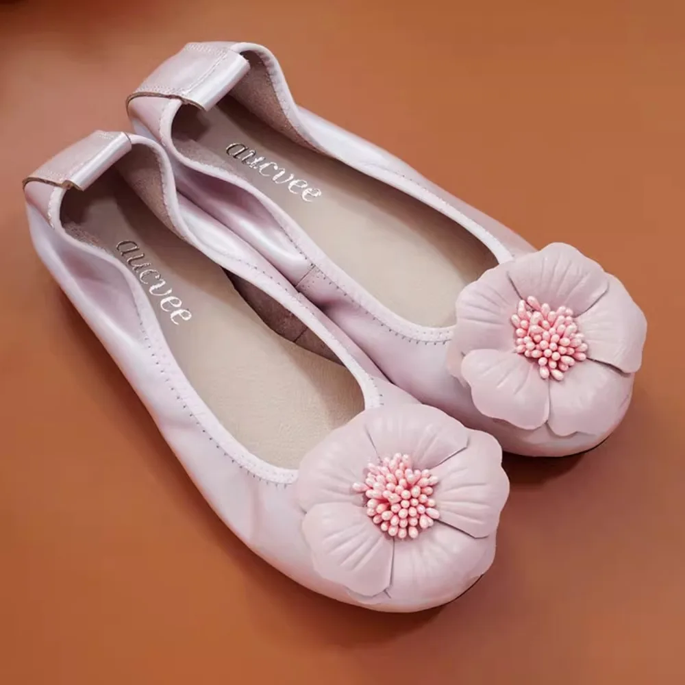 2024 New Summer Women Cutouts Genuine Leather Shoes Comfortable Flower Flats Nurse Casual Handmade Ballet Flats Gold Silver