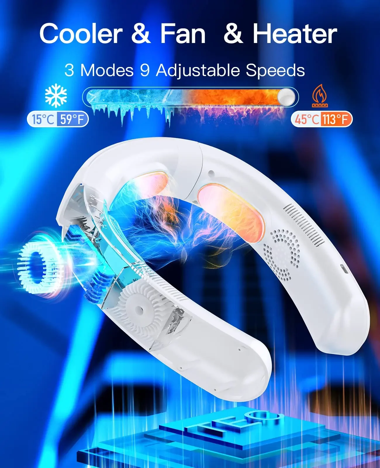 مكيف هواء جديد يمكن ارتداؤه 2025 USB قابل لإعادة الشحن محمول 3 مروحة تبريد معلقة للرقبة كتم صوت 6000 مللي أمبير في الساعة مبرد صيفي خارجي