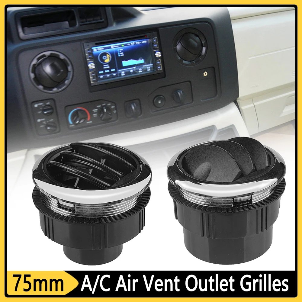 

2.95 inch A/C Air Vents Universal Air Conditioning Outlets with Chrome 75mm Air Conditioner Vent Grille Outlet Grilles Cover