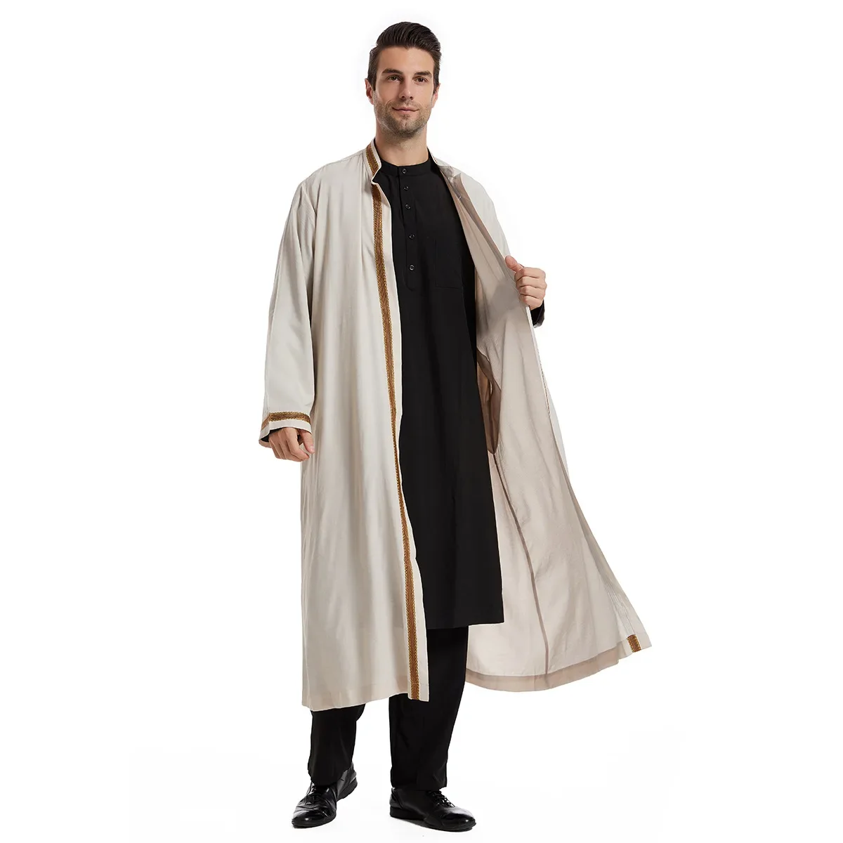 Abaya-Robe Longue pour Homme Musulman, Cardigan Eid, Jubba Thobe, Islamique, Ramadan, Kimono, Arabie Saoudite, Caftan Dubaï