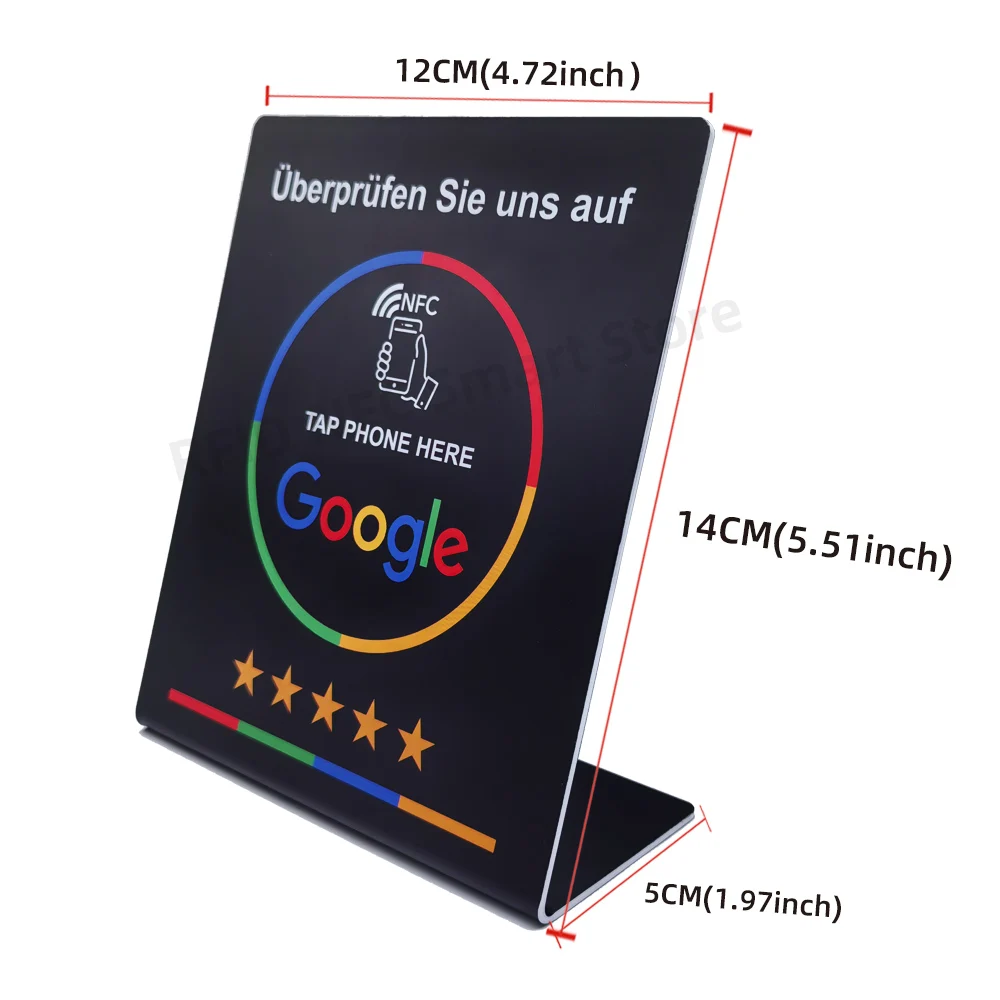 NFC Tap-Karten-Ständer Deutsch Französisch Spanisch Englisch 4 Versionen Google Bewertung NFC-Ständer NFC Tischdisplay für Restaurants