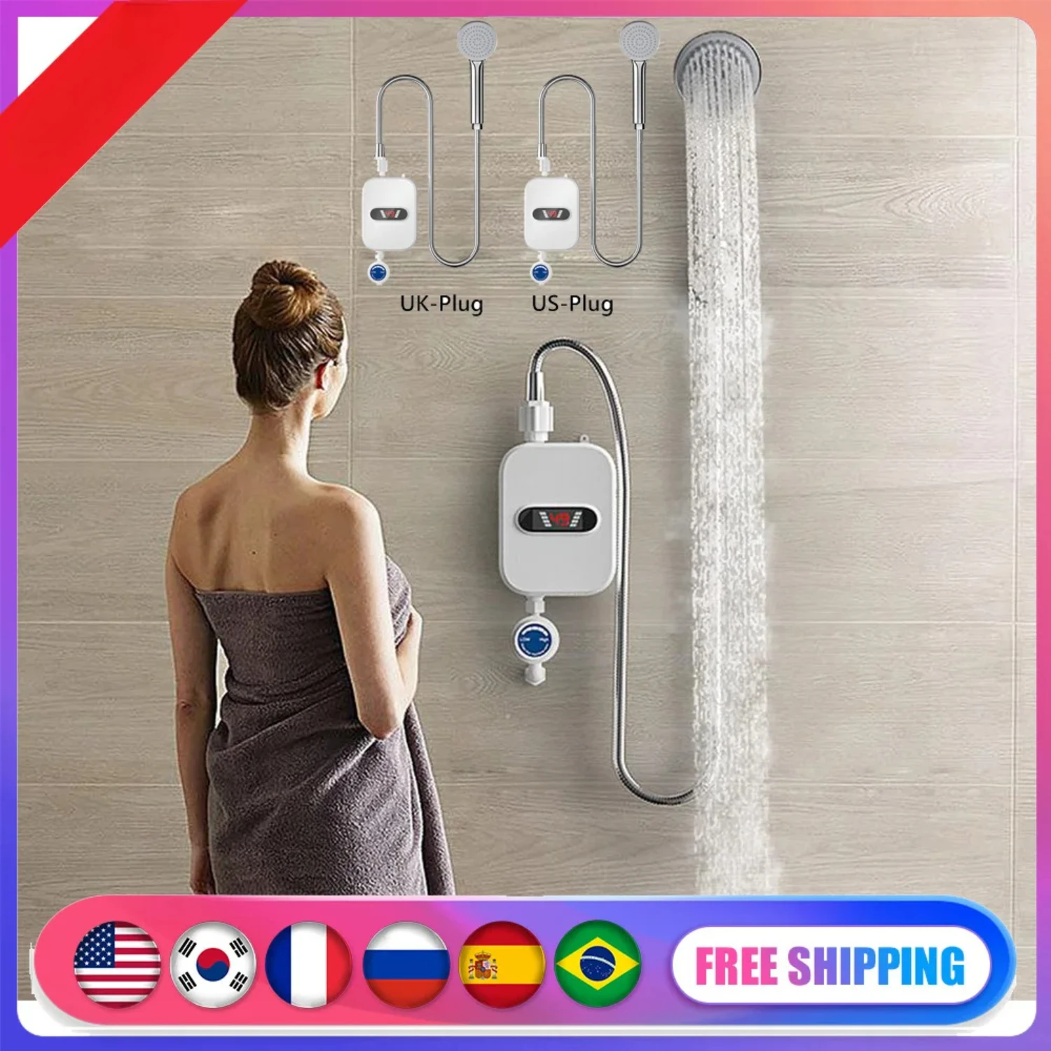 

New Elegant 304 Stainless Steel Stylish LCD Digital Tankless Hot Water Faucet Heater for Kitchen or Bathroom with Instant Heatin