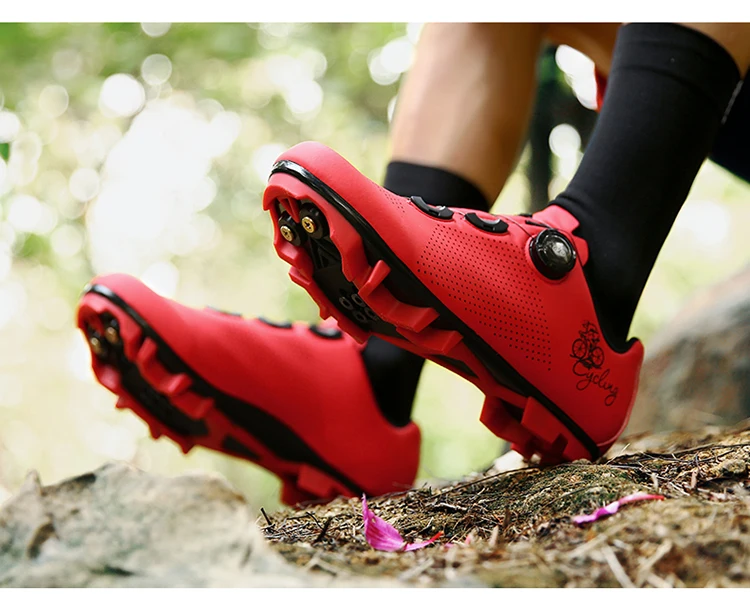 Rennradschuhe für Herren und Damen, Selbstverriegelnde Speed-Fahrradschuhe mit SPD-Klammern, Flacher Sohle für MTB-Radsport – Detail 21