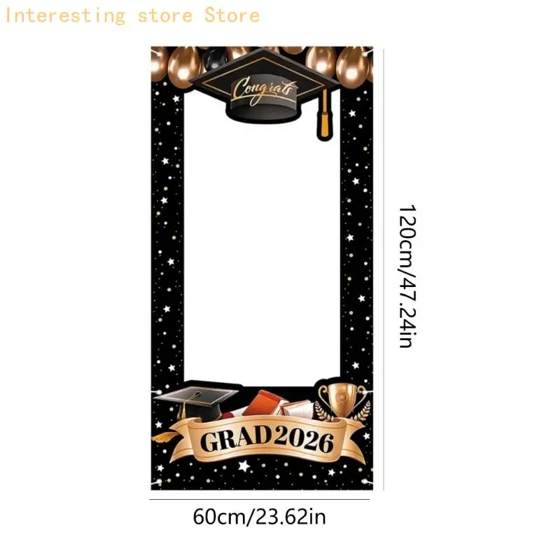 2026 Abschluss-Hintergrund, Schwarz-Gold-Design für Fotokabinen und Partydekorationen 55KC – Detail 6
