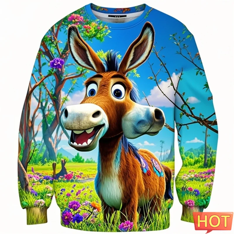 

3D Print Donkey Graphic Cartoon Anime Animal Donkey Sweatshirts Street Harajuku Pullover Hoodie Sportwear Women Kid Mens Clothes