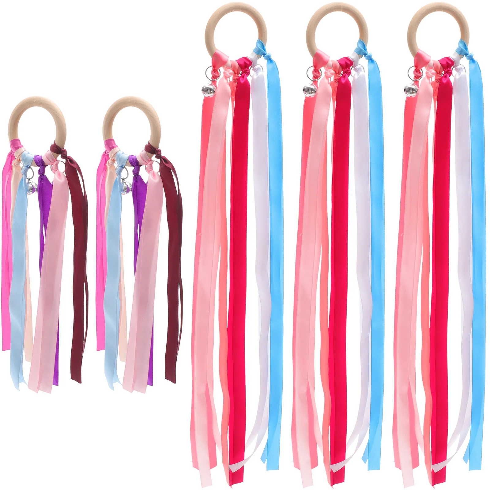 5Pcs Rainbow Hand Ribbon Kite Bells Dancing Wrist Streamers for Babies Early Educational Sensory Outdoor Play Rainbow Hand Kite