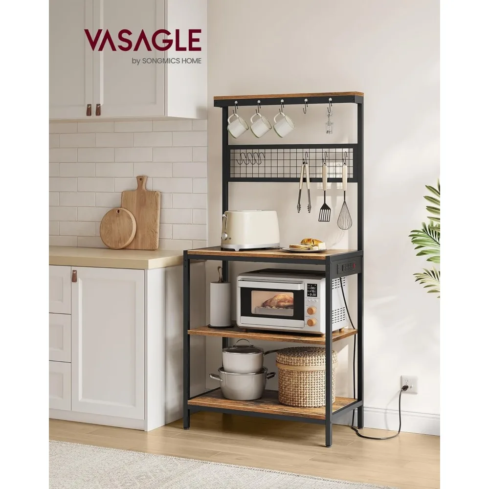 حامل قهوة مع رف قابل للتعديل، طول 31.5 بوصة، محطة شحن، 12 خطافًا، لوحة شبكية