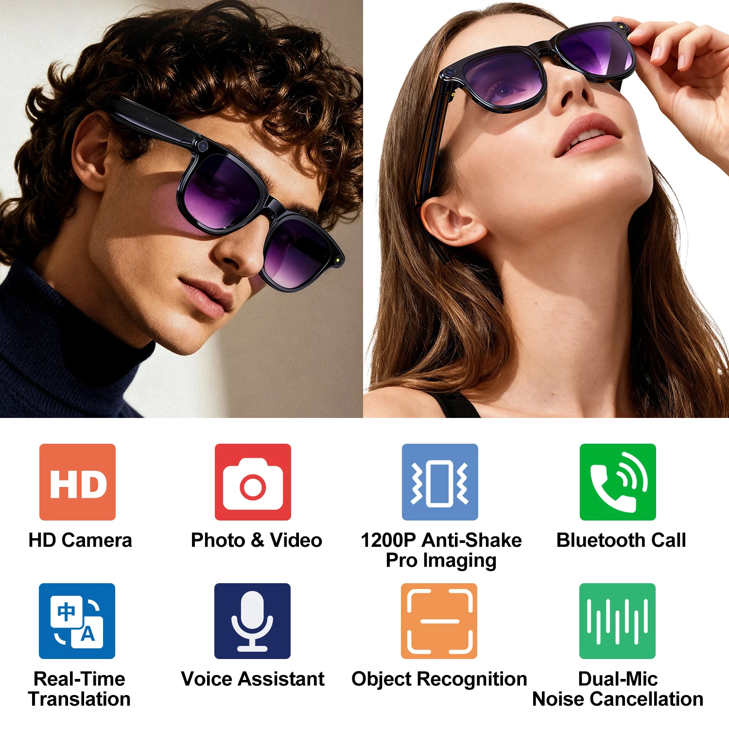 

AI Smart Glasses Chat GPT 800MP Camera 1200P Anti-shake Video Record Voice Assistant Bluetooth Call Translation Smart Glasses