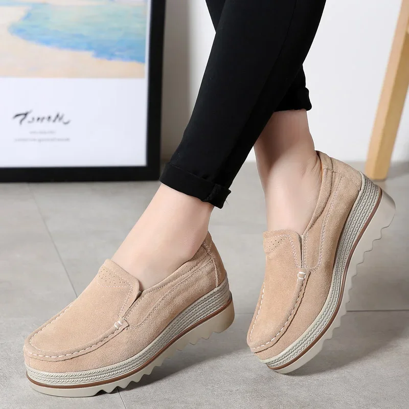 Women Shoes New Spring Platform Flats Sneakers Women Suede Leather Women Casual Shoes Slip On Flats Heels Creepers Moccasins