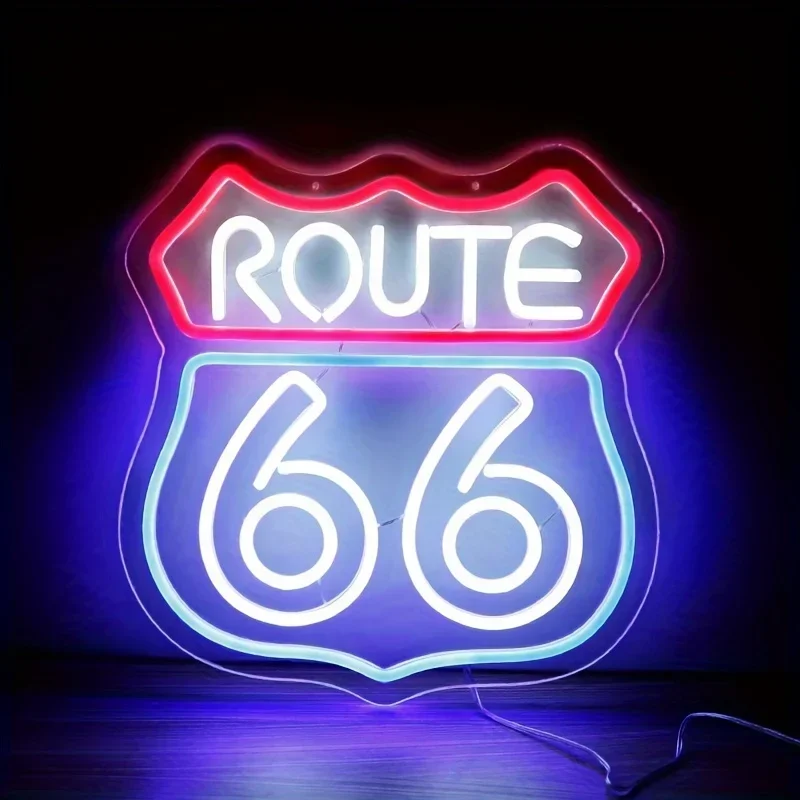 Route 66 Neon Sign Historic US High Way,LED Sign for Bedroom Wall Decor Blue Neon Light Game Room Wall Sign Party Light Club