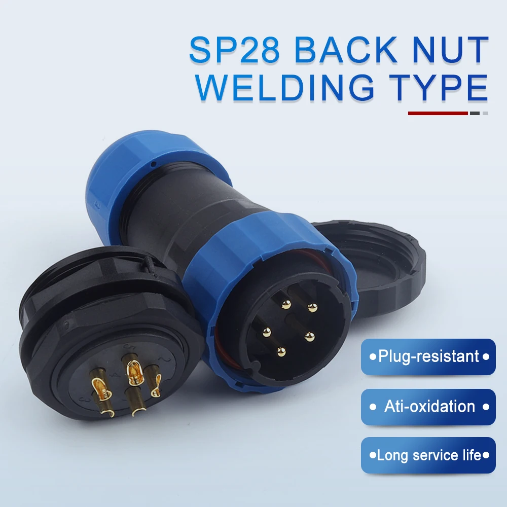 

SP28 Back Nut Type Welding IP68 Outdoor Waterproof 2/3/4/5/6/7/9/10/12/14/16/19/22/24/26Pin Plug Socket Cable Aviation Connector