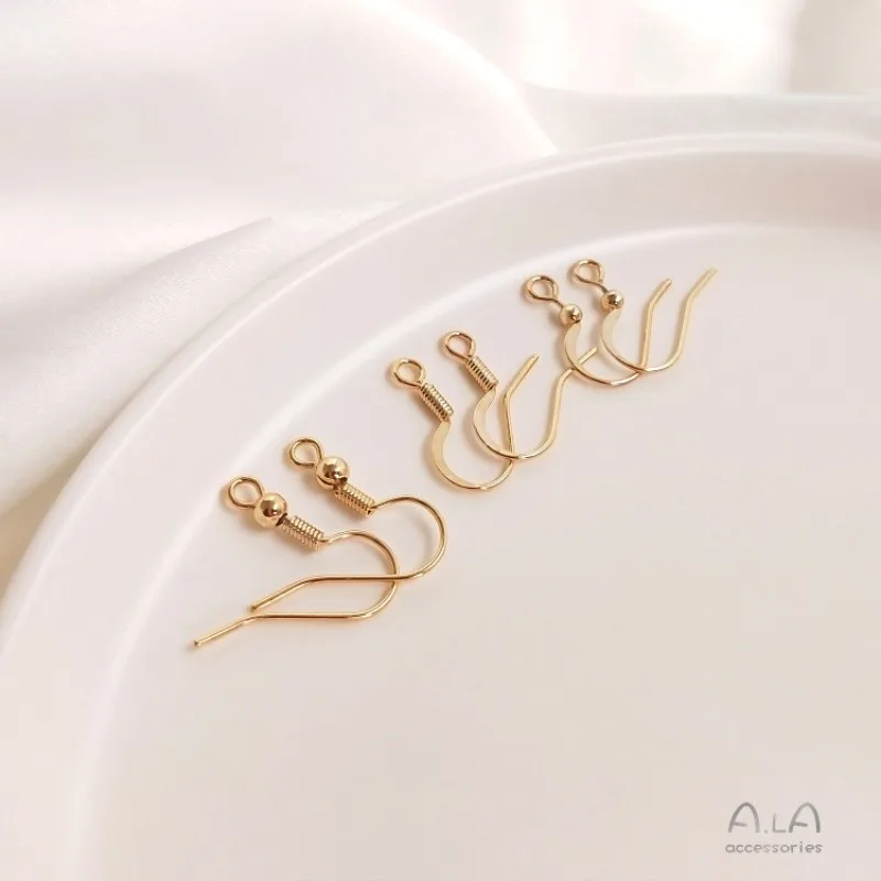 Color 14K Gold Flat Ear Hook Spring With Bead Ear Jewelry Accessories Handmade Hook Clip Earrings With DIY Material