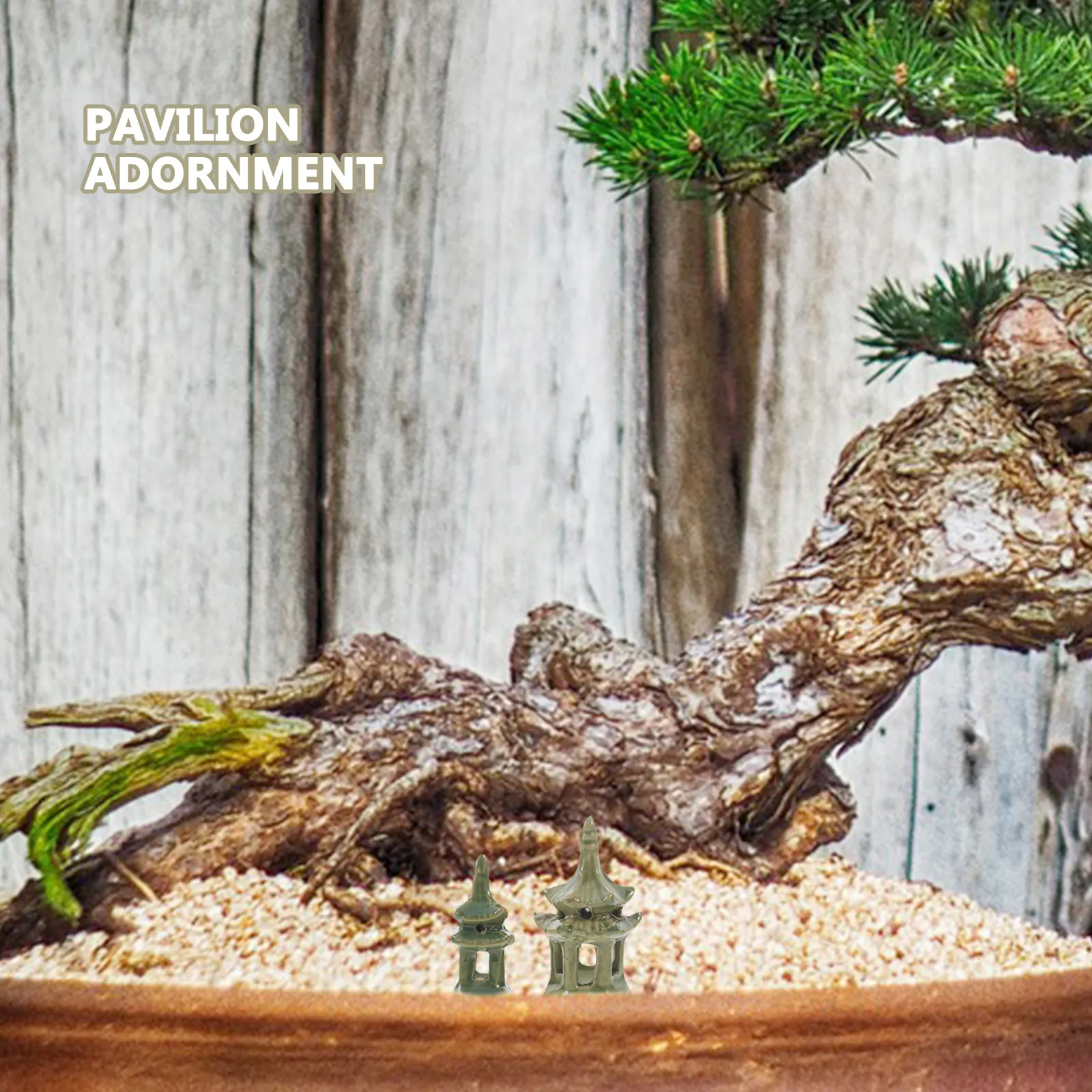 2pcs Ceramic Mini Pavilion Ornament for Zen Garden, Indoor Outdoor Decor, Aquarium & Landscape Adornment