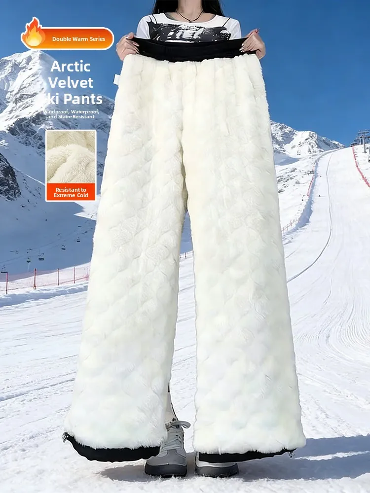 

Extreme Cold Weather Snow Skiing Pants Men Women Thiened Lamb Velvet Fce Lined Windproof Waterproof Outdoor Casual Trousers