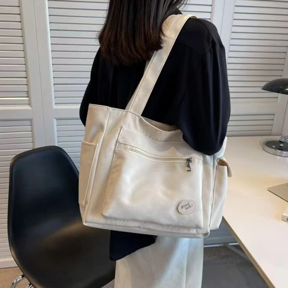 

Women's Bag Large Capacity Shopping Tote Shoulder Bag Multiple Outer Pocket Student Daily Commute Zipper Handbag Accessories