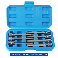 Drive Extra Long Chrome-Vanadium Steel Torx Star Bit Socket Set 3/8inch T25, T30, T40, T45, T50, T55, T60 Size 7Pcs