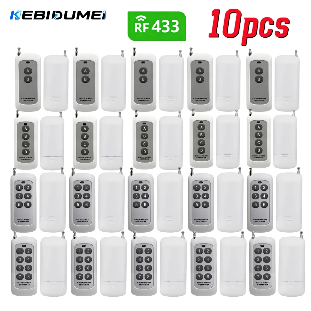 KEBIDUMEI 433Mhz Remote Control 1000m 2 4 6 8 Button Learning Code 1527 RF Module Wireless Antenna For Lamps Lights Gate Door