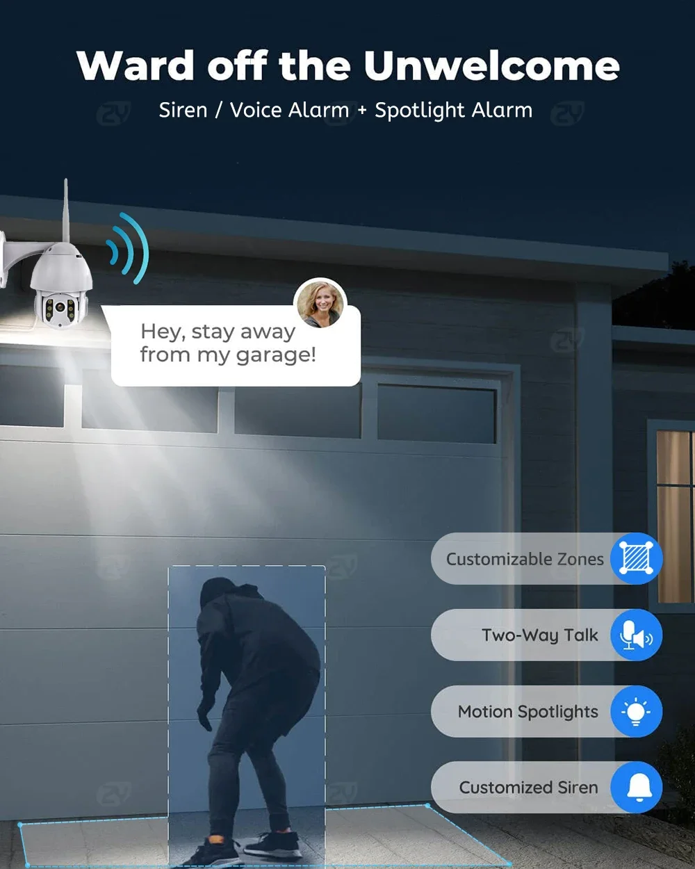 كاميرا واي فاي IP 2 ميجابكسل تتبع تلقائي خارجي كاميرا PTZ رؤية ليلية ملونة كاميرا أمان صوتية ثنائية الاتجاه تعمل مع أليكسا وجوجل