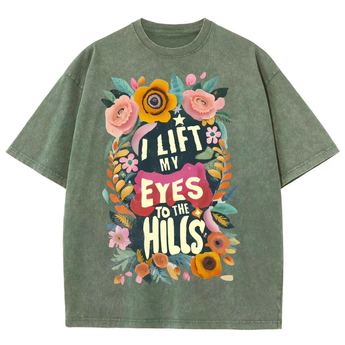 Vintage Loose Shoulder Designer New Short-Sleeved Oversize Washed Denim Wreath Letter Print Neutral Style T-Shirt