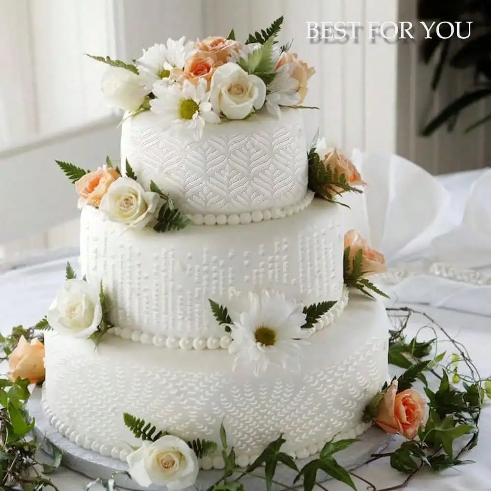 4Pcs Floral Wedding Cake Stencils, Wheat & Leaf Border Molds, Reusable Buttercream Templates for DIY Baking Decor