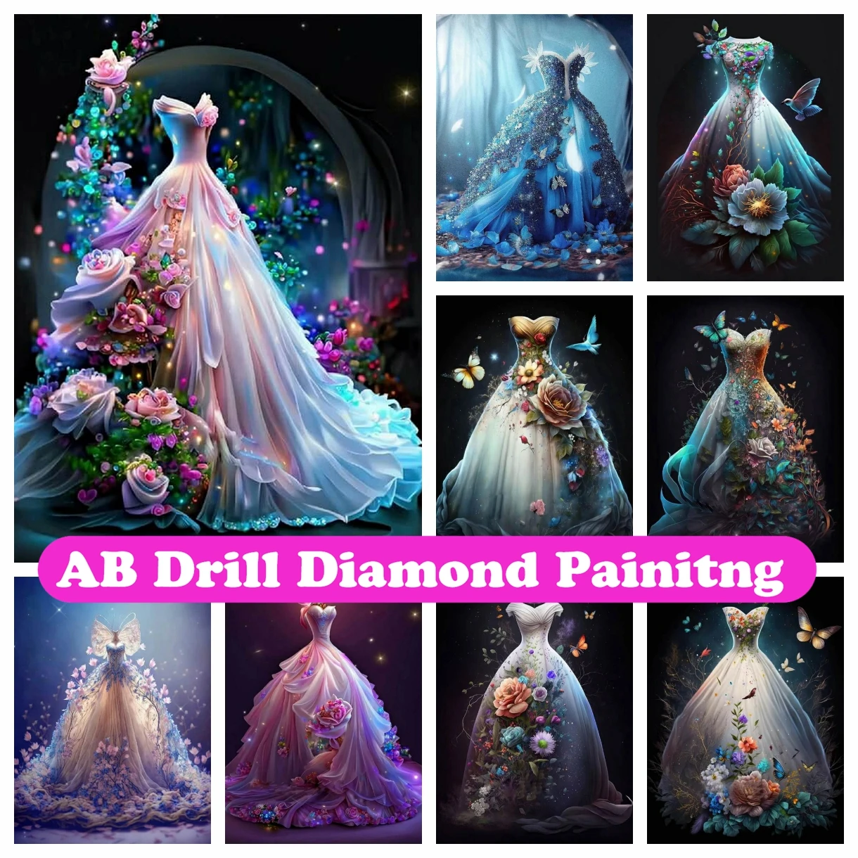 

Wedding Dress 5D DIY AB Diamond Painting Embroidery Fantasy Flower Cross Stitch Rhinestones Mosaic Handmade Craft Home Decor