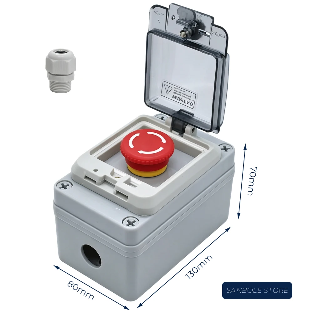 M22 Im Freien Wasserdichte IP67 Push Button Switch Box Notfall Stop Control Verteilung Rot 10A Schraube Installation – Detail 14
