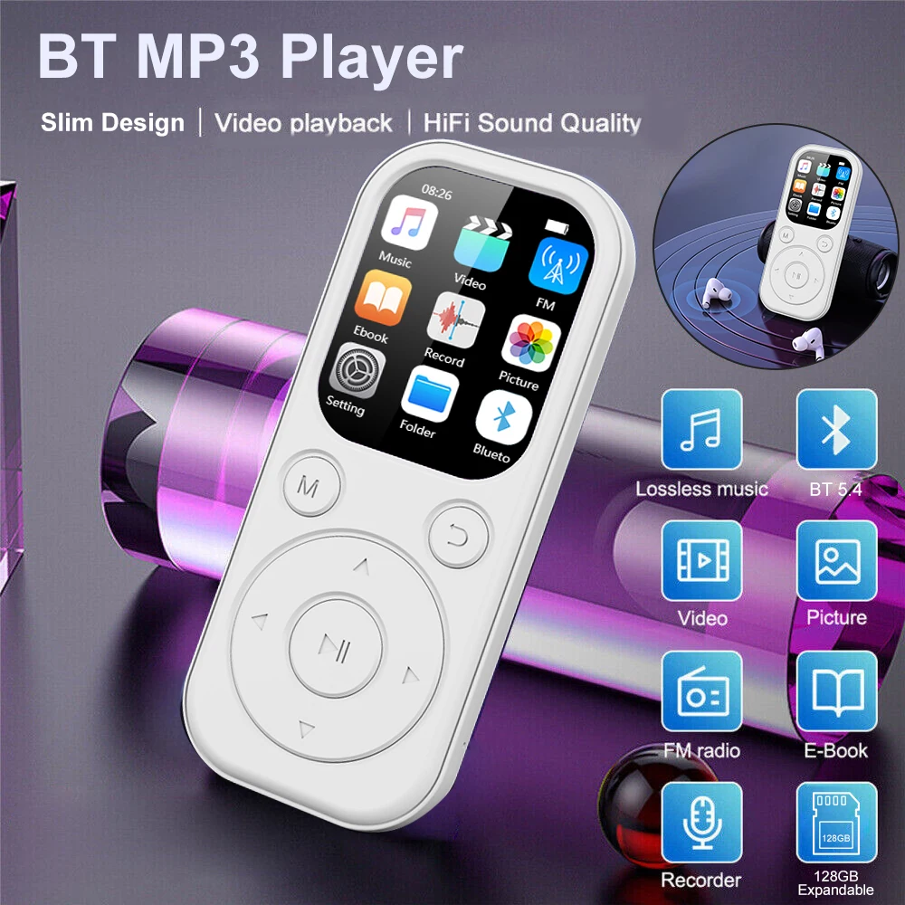 

Mini IPS Screen MP3 Player 16GB Portable Bluetooth 5.4 Radio Player E-book Audio Recorder 3.5MM Interface Music Player for Sport