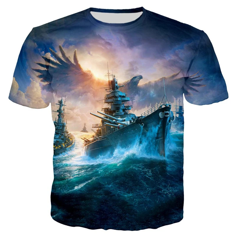 Maritime Fleet Print T-shirt Men's Clothing Round Neck Short Sleeve T Shirt Outdoor Casual Street Cool Design Oversized Tees Top