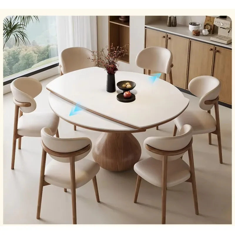 Middle Style Rock Board Dining Table And Chair 2026 New Small Household Solid Wood Dining Table With Adjustable Circular Table
