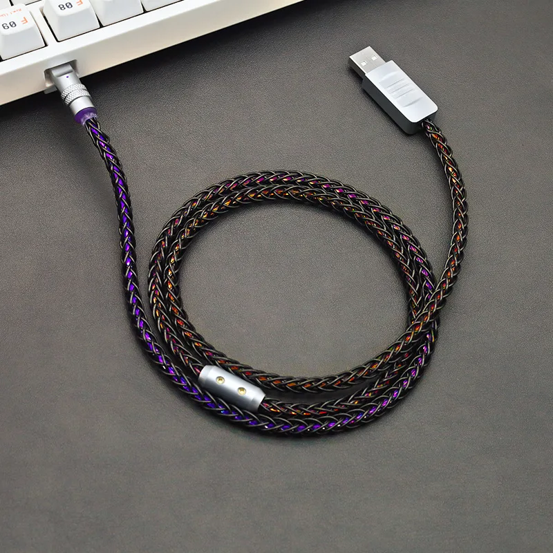Luminous Type C Charging Cable Hollow Crystal Copper Aviation Plug Cable 8K Magnetic Axis Keyboard Charging Cable Type-C to C