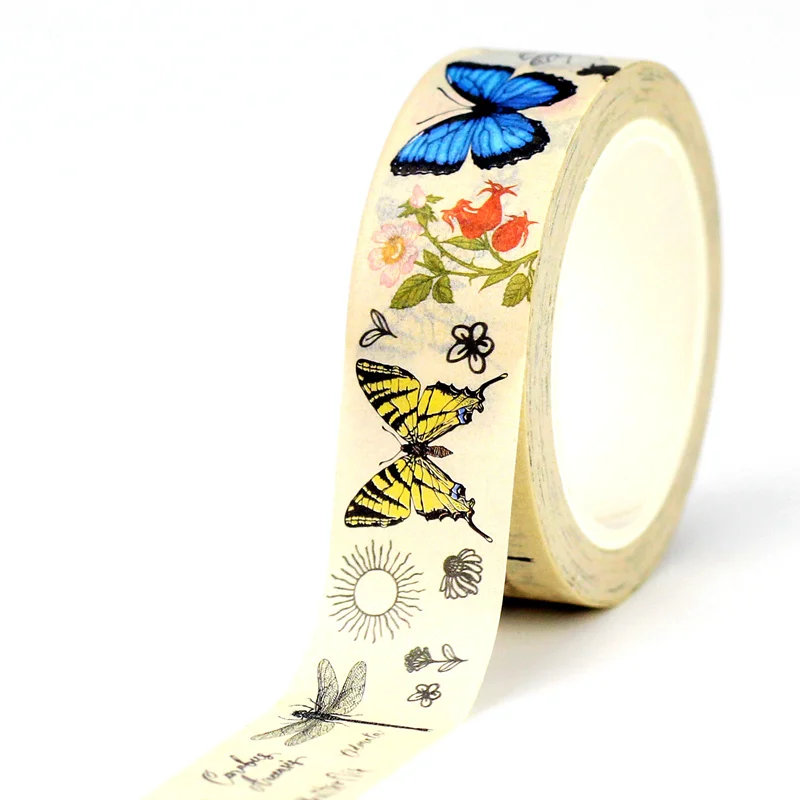 NEW 1X 10M Decorative Vintage Blue and Yellow Butterflies Adhesive Masking Washi Tape Cute Journaling Stationery Supplies