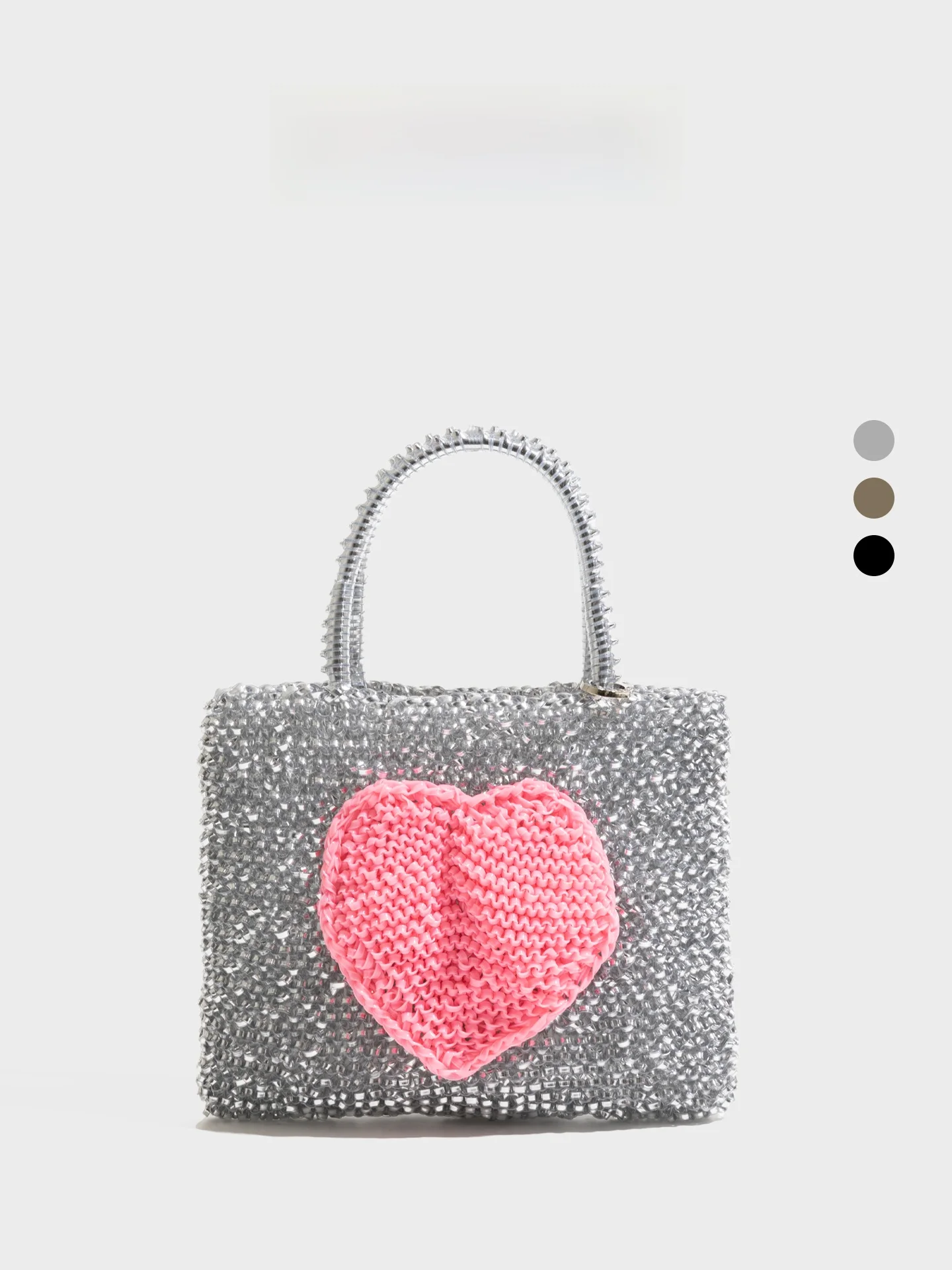 

Pink Heart Knitted Tote Bag Women's Single Shoulder Mobile Phone Bag Heavy Duty PVC Woven Bag Orange Girl Brand