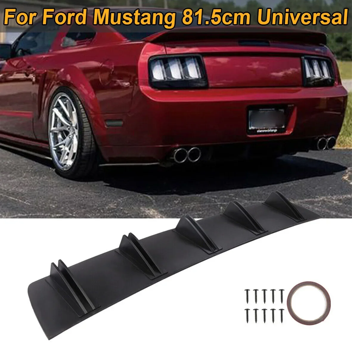 81.5cm Universal Rear Bumper Diffuser Shark 5 Fin Curved Splitter Canard Cover Sticker For Ford Mustang GT Car Accessories