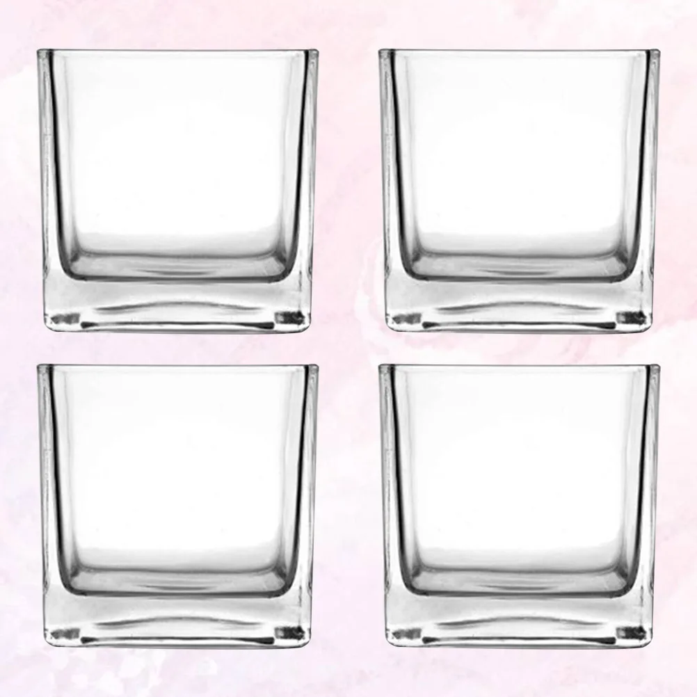 

4Pcs Square Hydroponic Containers Transparent Plant Glass Flower Vases Desktop Decoration Resistant to High Low Temperature